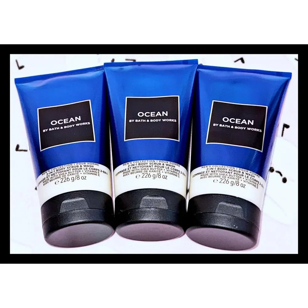 Bath & Body Works 2-in-1 Body Scrub & Wash 8 fl oz OCEAN For Men with Shea x3